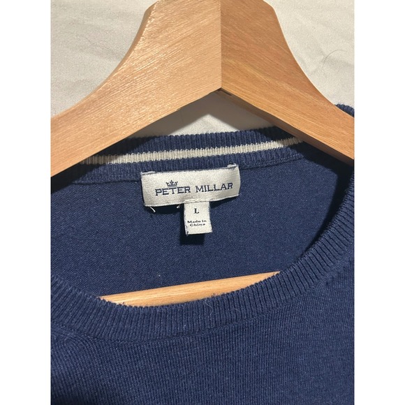 Peter Millar Mens Navy Blue Crew Neck Sweater Pima Cotton Silk Cashmere Large - Picture 5 of 6